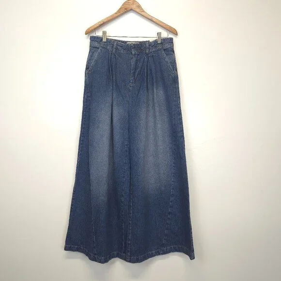 Free People We The Free Equinox Mid Rise Wide Leg Denim Trousers Size 28 - Picture 3 of 10